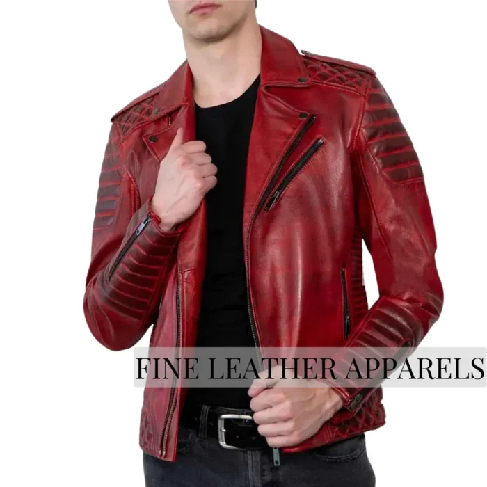 Men's Red Distressed Leather Jacket