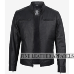 Dodge Black Cafe Racer Leather Jacket forTall Men's