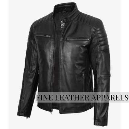 Dodge Black Cafe Racer Leather Jacket