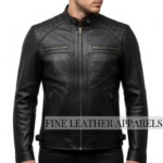 Black Lambskin Men Biker Leather Jacket