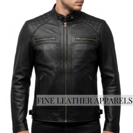 Black Lambskin Men Biker Leather Jacket